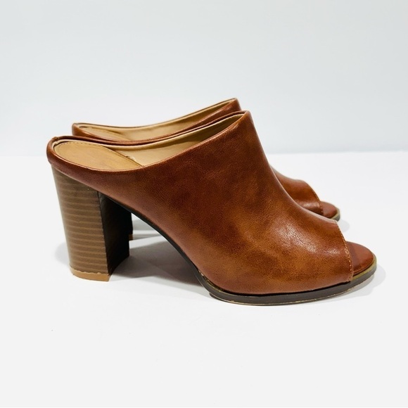Seven 7 Cognac Brown Mexx Mules Heeled Open Toe Shoes - Picture 4 of 8
